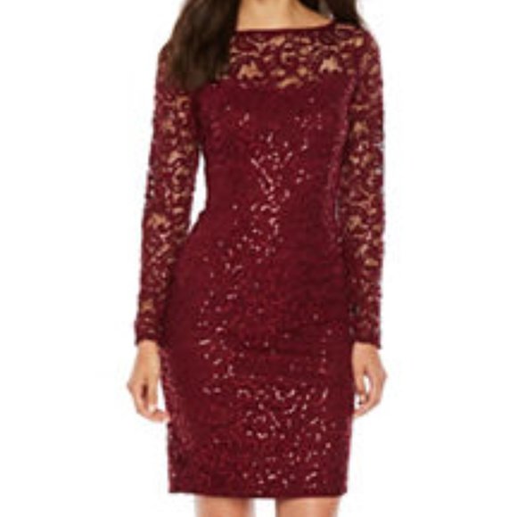 blu sage long sleeve sequin lace sheath dress